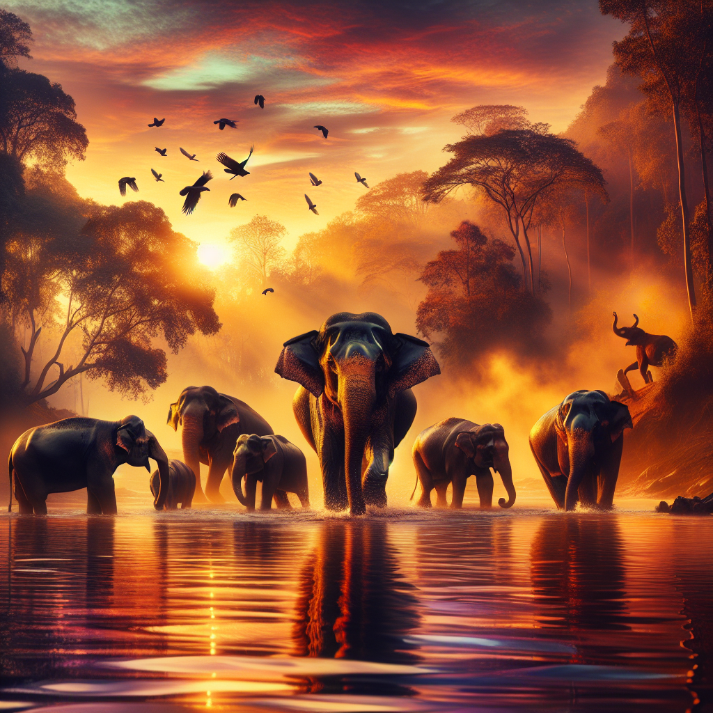 Elephants at Dusk: A River Symphony